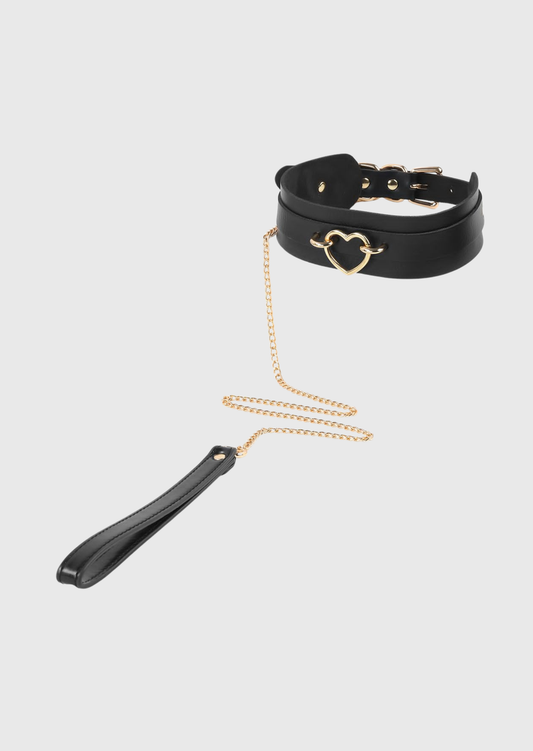 Schwarze/Gold Kunstleder-Halsband